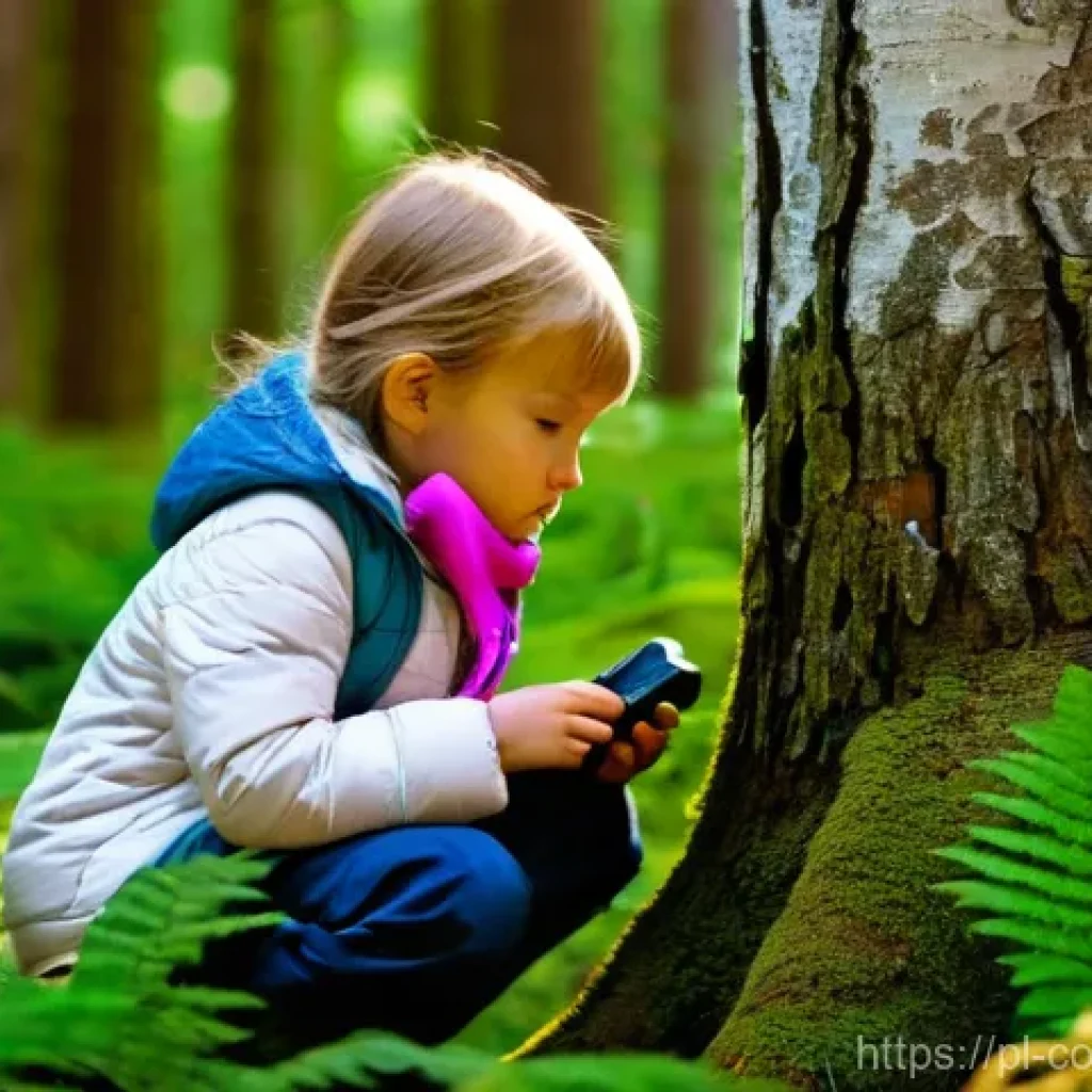 야외 학습의 기후 변화 교육 - **Forest Explorers - Sensory Learning in a Polish Forest:**
A vibrant, sun-dappled scene of two ...