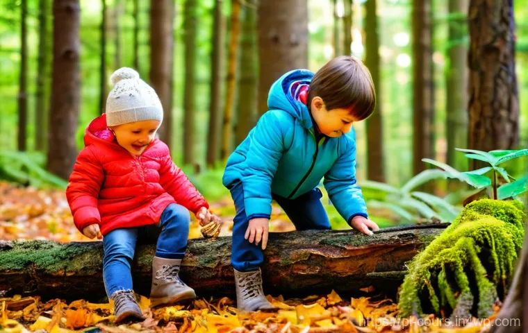 야외 학습을 위한 커리큘럼 개발 전략 - **Forest Kindergarten Exploration:** A vibrant, sun-dappled scene set within a lush European forest,...