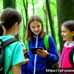 Home 22 야외 학습을 위한 교육적 기술 도구 - A group of Polish middle school students engaged in an outdoor educational activity in a lush green ...