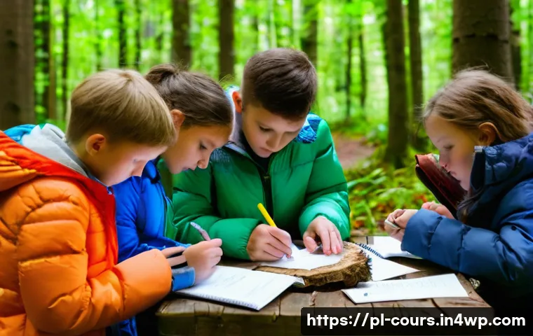 야외 학습의 목표 설정 전략 - A diverse group of Polish school children aged around 10-12, dressed in casual outdoor clothes and l...