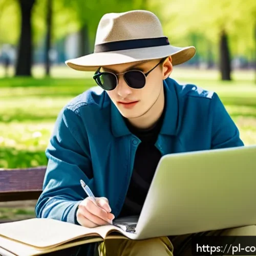 Home 30 초보자를 위한 야외 학습 가이드 - A young adult student studying outdoors on a sunny spring day in a peaceful urban park in Poland, si...
