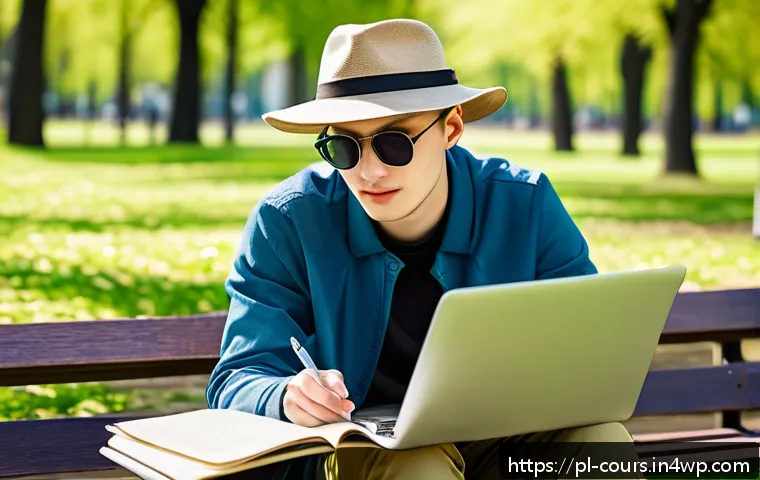 초보자를 위한 야외 학습 가이드 - A young adult student studying outdoors on a sunny spring day in a peaceful urban park in Poland, si...